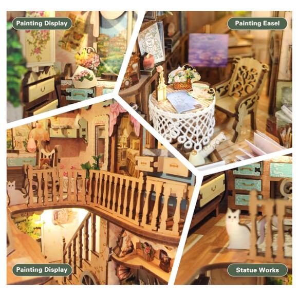 DIY Book Nook Kit, Wooden Model Kits with Sensor Light for Bookshelf - Picture 6 of 7